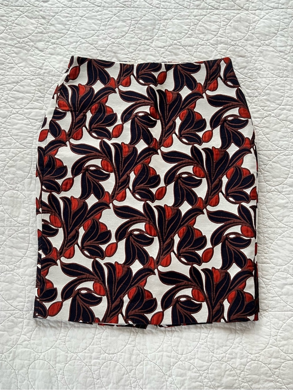 Ann Taylor White, Navy & Rust Botanical Jacquard Pencil Skirt Elegant CareerChic